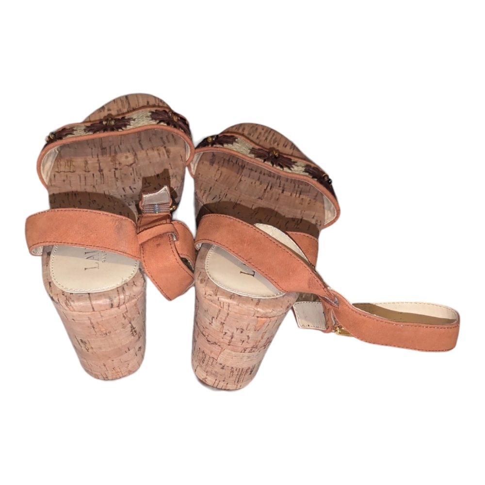 Lauren Ralph Lauren Nubuck/Straw  Odelia Cork Adjustable Ankle Strap Buckle 8B - Picture 8 of 9